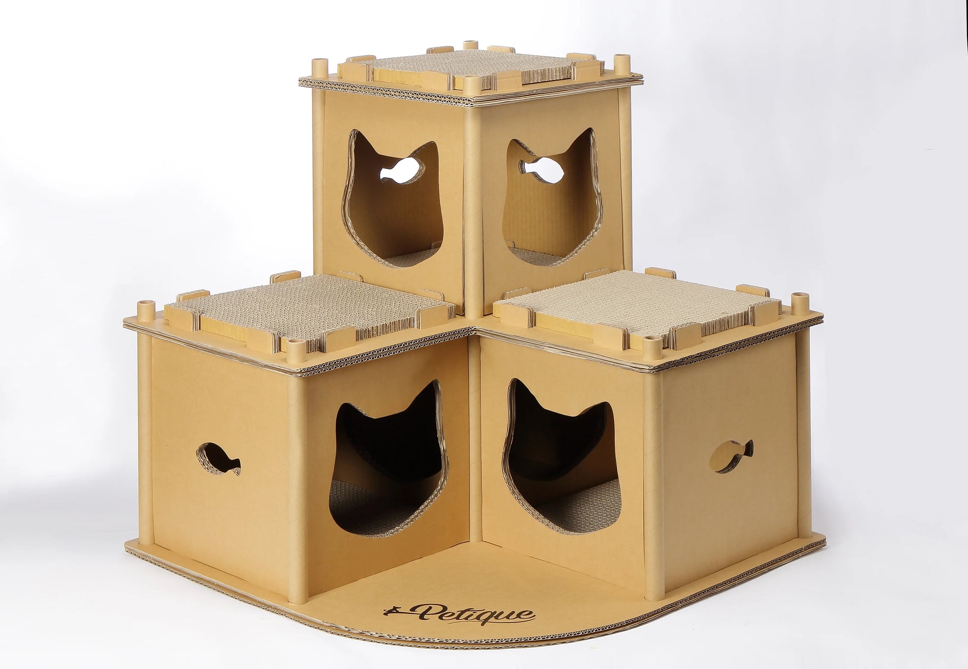 Casa con Rascadores de Cartón Biodegradable para Gatos - Feline Fortress de Petique®